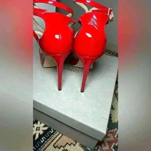 Jimmy Choo - Lancer Stiletto Red Patent Leather Pumps - 38 - Picture 8 of 10